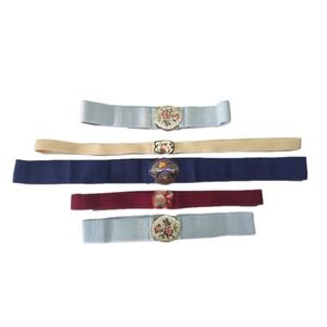 Vintage Cloisonné Enamel Buckle Stretch Belts Lot 5 Asian Motif Floral Elephant